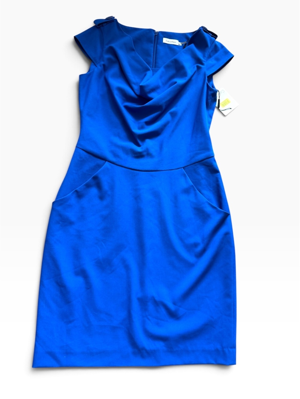 Calvin Klein Royal Blue Cowl Neck Sheath Dress with Pockets - NWT Size 6